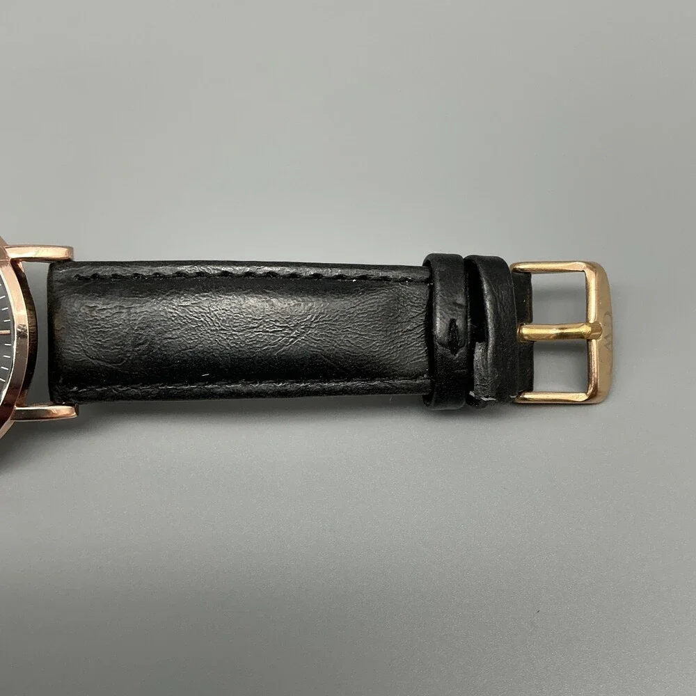 Daniel Wellington Mens Watch 40mm Black Dial Rose Gold Tone Leather New Battery